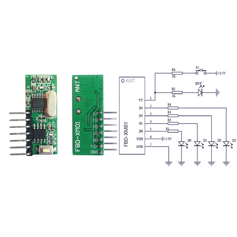 4-Channel 433 Metal 4-Key RF Wireless Remote Control Transceiver Module Learning Code Decoding Board Output High Level