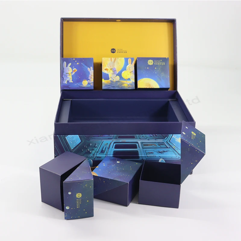 New Fashion Custom-Advent Calendar-Box Art Paper 6 Small Boxes Insert Drawer Beautiful Mooncakes Embossing Vanishing Printing