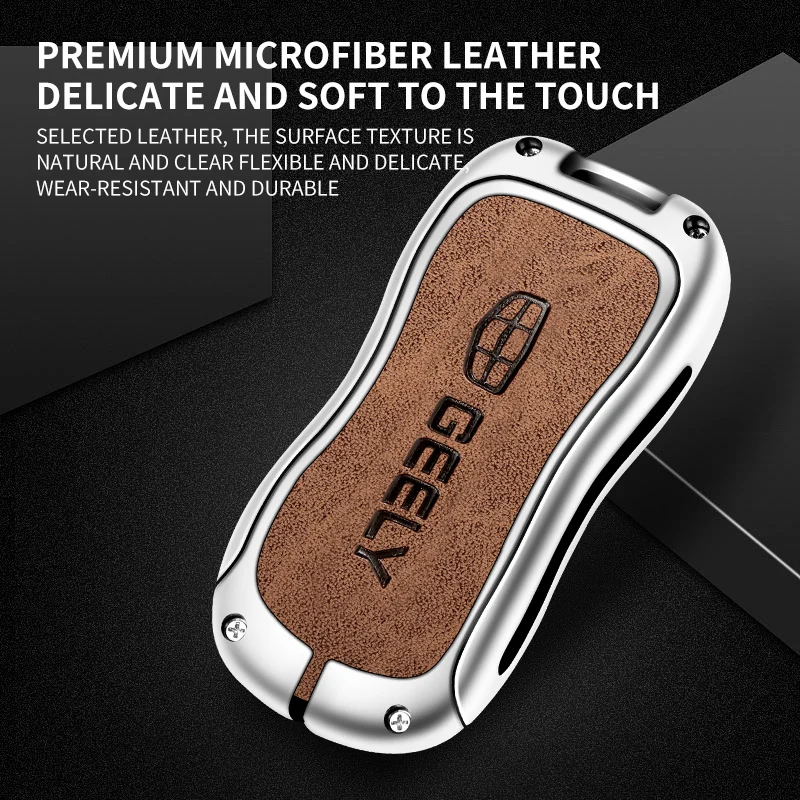 Zinc Alloy Leather Car Key Case Cover For Geely New Emgrand GS X6 Azkarra Tugella FY11 Atlas Pro SUV EC7 Protector Keychain
