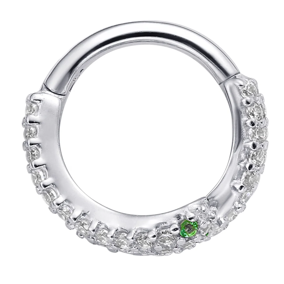 Eternal Meta 14k solid white gold snake shaped  hinged segment clicker hoop ring piercing jewelry