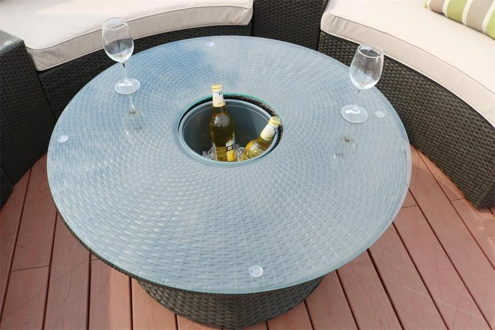 Outdoor flexible combination of aluminum rattan sofa includes double sofa and two side tables and a table