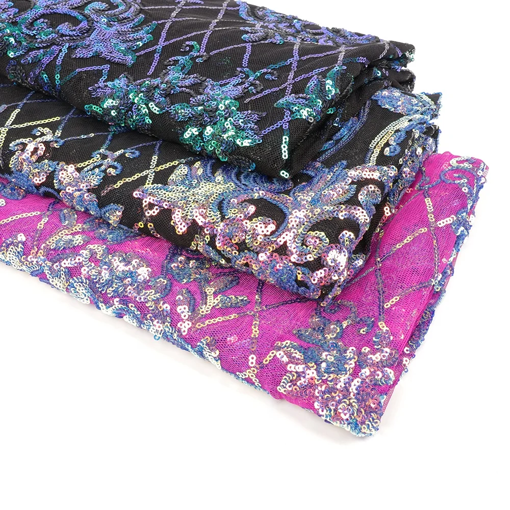 2022 Wholesale New Style  High standard bead embroidery fabric 100% polyester sequin embroidery fabric for clothing