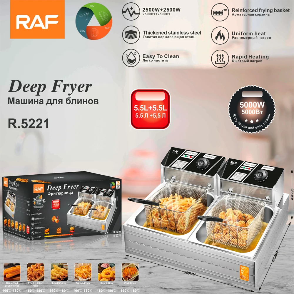 RAF Large Household Multi-functional Sectional Temperature Control Electric Deep Fryer Machine