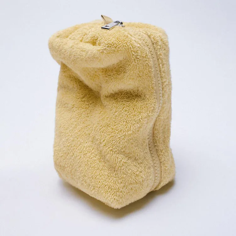 Wholesale Custom Fashion Cute Women Eco Cotton Plain Purple Suede Terry Towel Makeup Bag