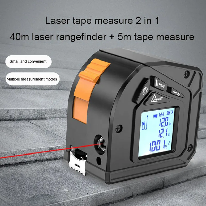Factory price Electric Laser rangefinder Distance 40m Measuring 5m ruler Measure Tape 2 In 1 Laser Tape Measure