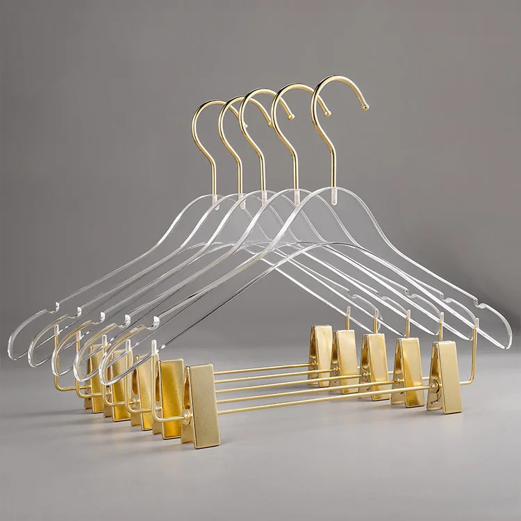 Wholesale Clear PMMA Luxury Acrylic Clothing Hangers With Chrome Hooks