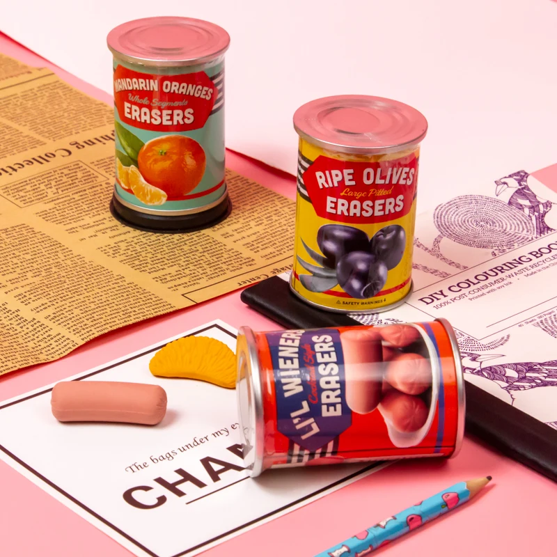 Оптовая продажа Разноцветные кавайные канцелярские товары ФРУКТЫ КОНСЕРВИРОВАННЫЕ резиновые десерты карандаш ластик обучающие игрушки для детей производитель
