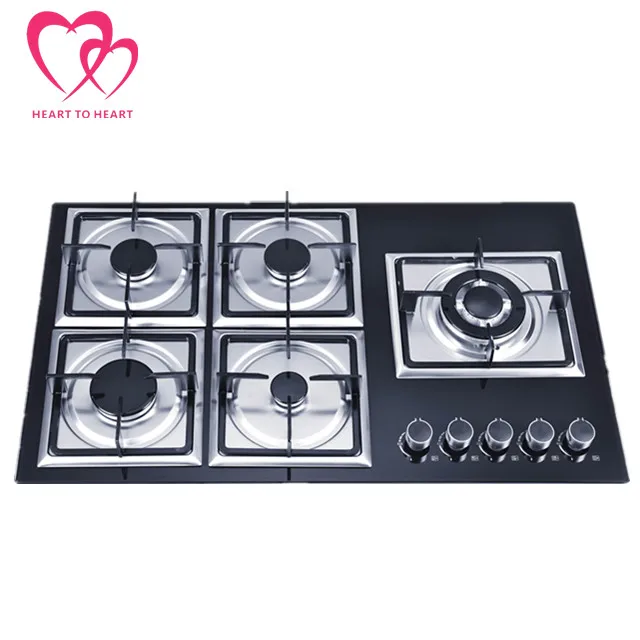 Black Tempered Glass 5 Burner Built-in Gas Stove Zhongshan