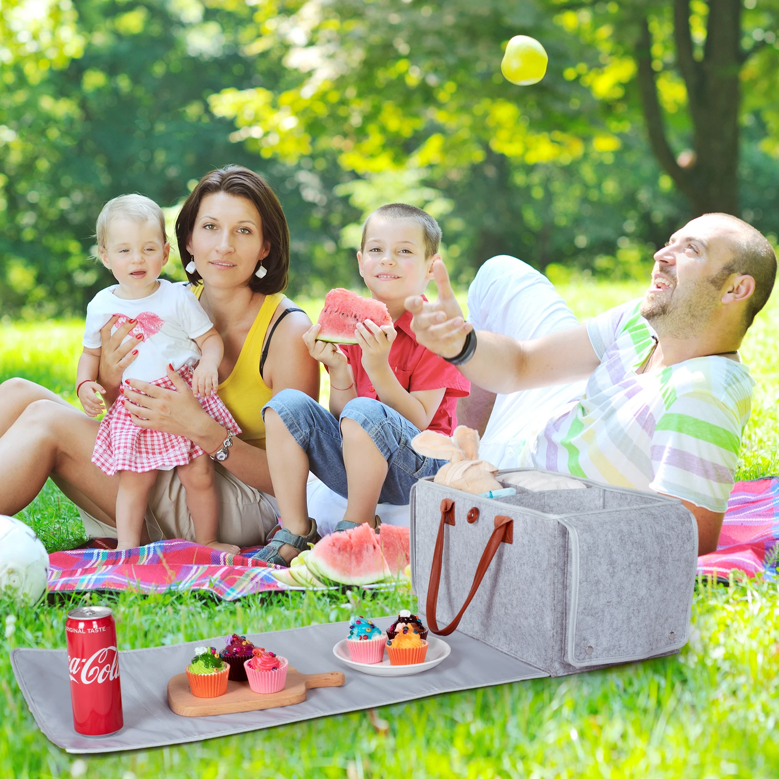 QJMAX Portable Felt Baby Diaper Caddy Organizer For Boy Tote Bag With Changing Pad