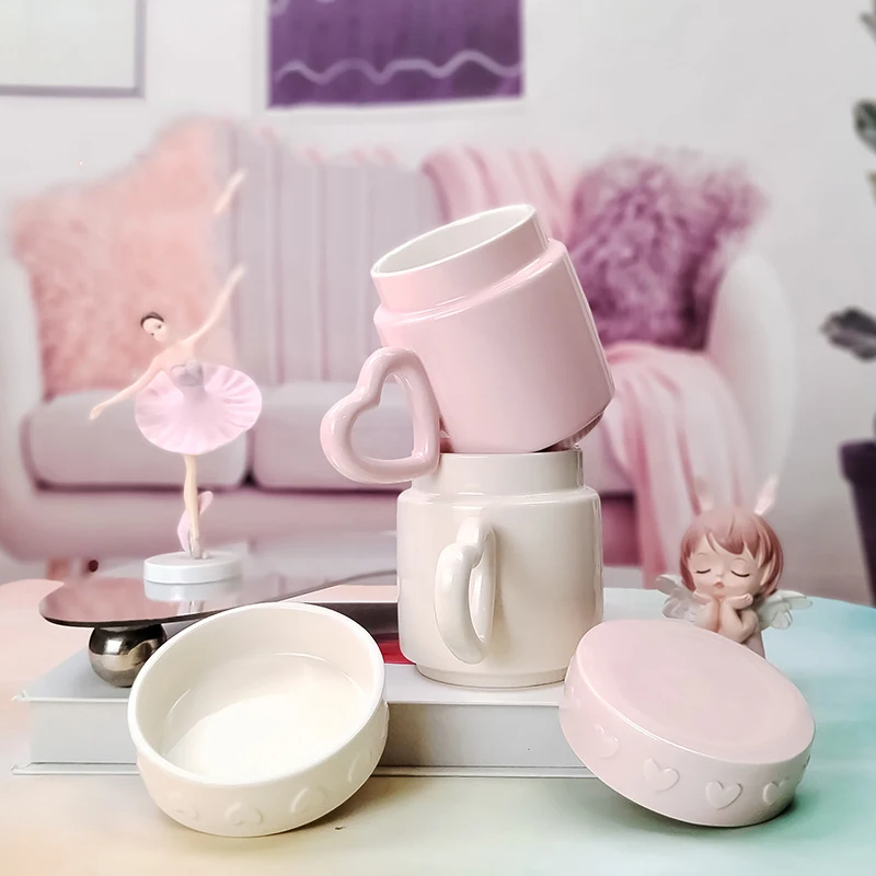 Wholesale Creative Heart Shape Ceramic Coffee Cups Irregular Ceramic Mug with Handle