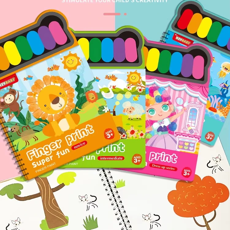 wholesale keybaby children book finger print coloring drawing book for kids with palette water paint kids educational toys
