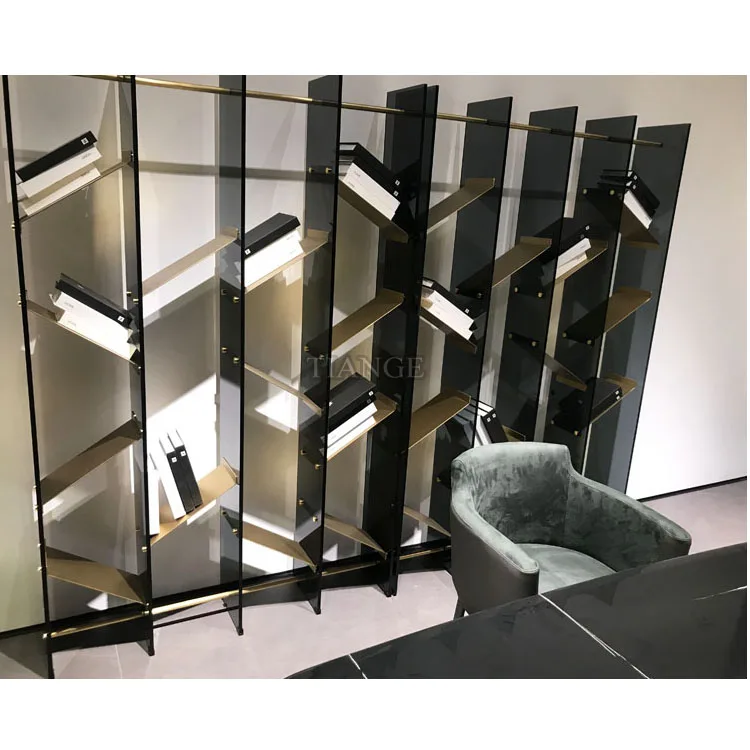 Library art furniture Perfectly Asymmetrical gold stainless steel Bookshelf