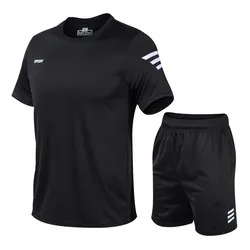 HG New Arrival Men Summer Clothing Set Sports Training Short Sleeve Shirt And Short Twin Set
