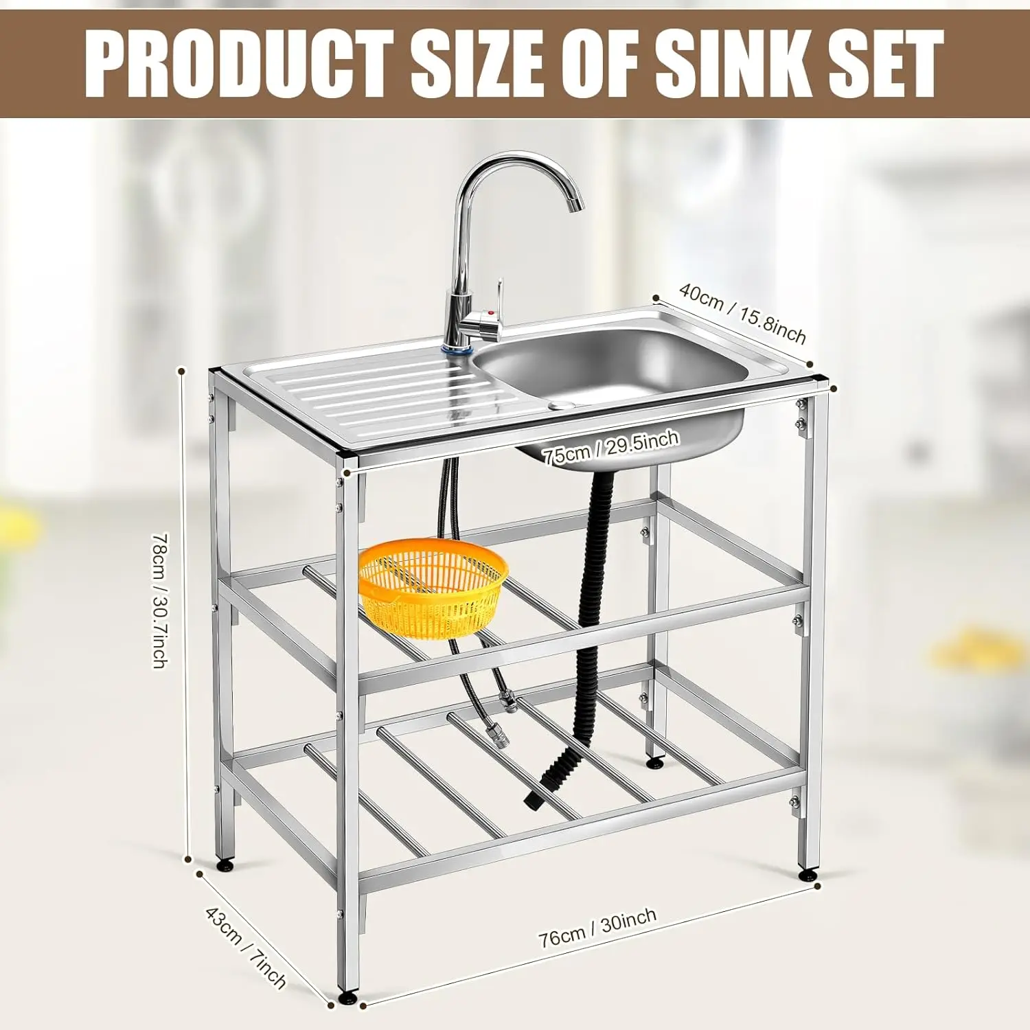 Tandefio Stylish Single Bowl Stainless Steel Freestanding Outdoor Kitchen Utility Sink Set Commercial Restaurant Portable Sink