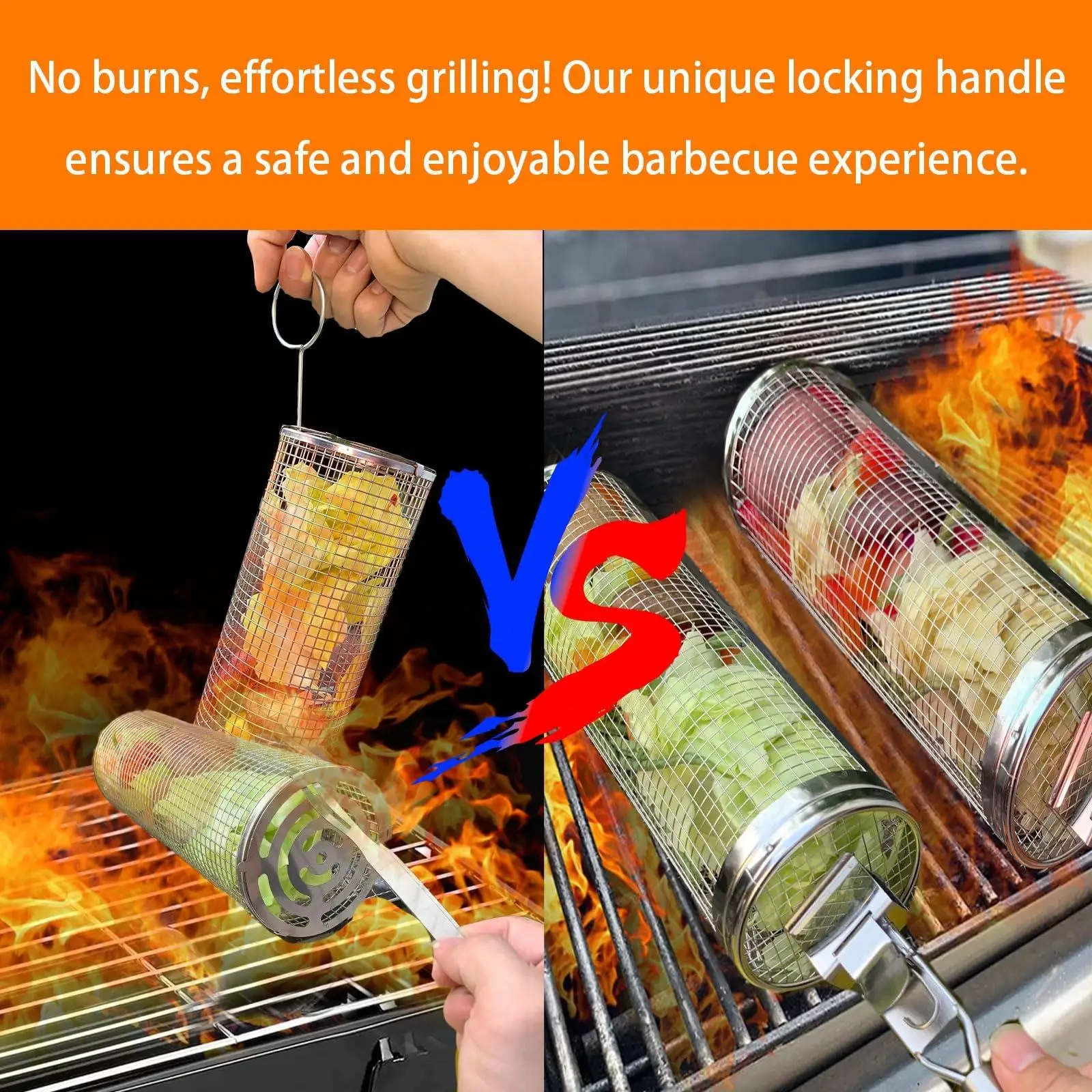 2024 new product grill accessories 304 Stainless Steel Cylinder BBQ Rack rolling grilling basket