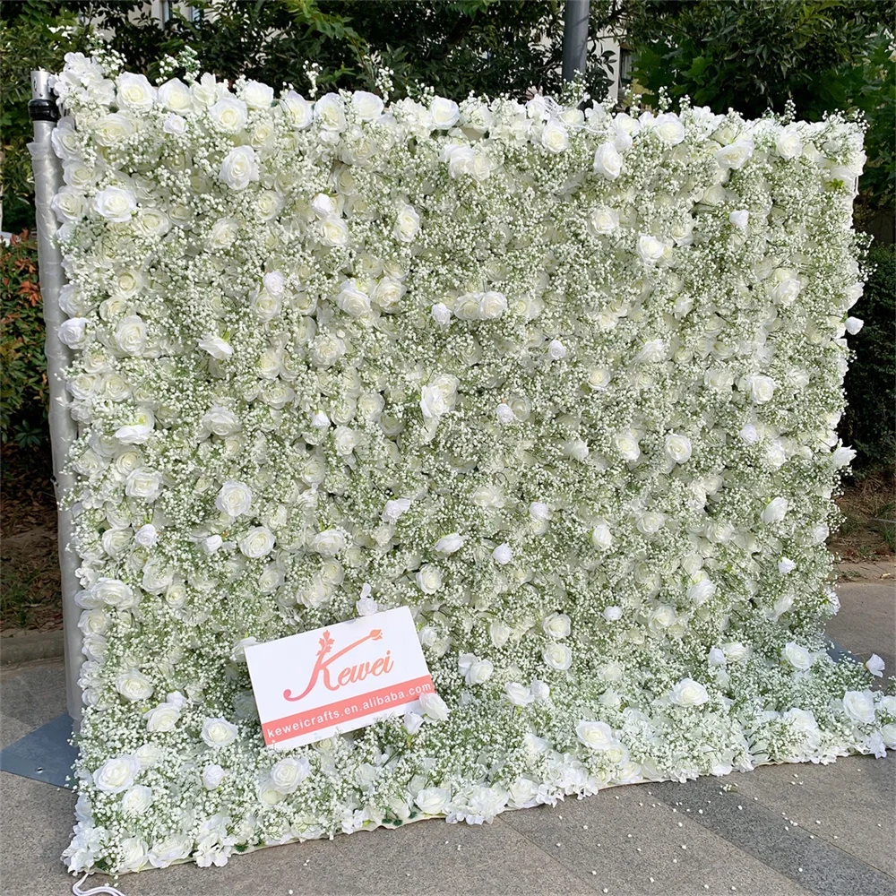 A-472 Wedding Babies Breath Floral Wall Gypsophila Wall 3D Backdrop Baby Breath Rose Roll Up Flower Wall