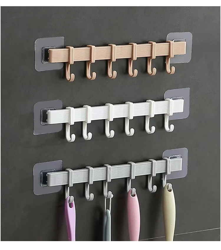 Adjustable Kitchen Storage Rack 6 Hooks Wall Hooks Bathroom Door Holder Hanger Towel Holder Key Hooks Kitchen Organizer