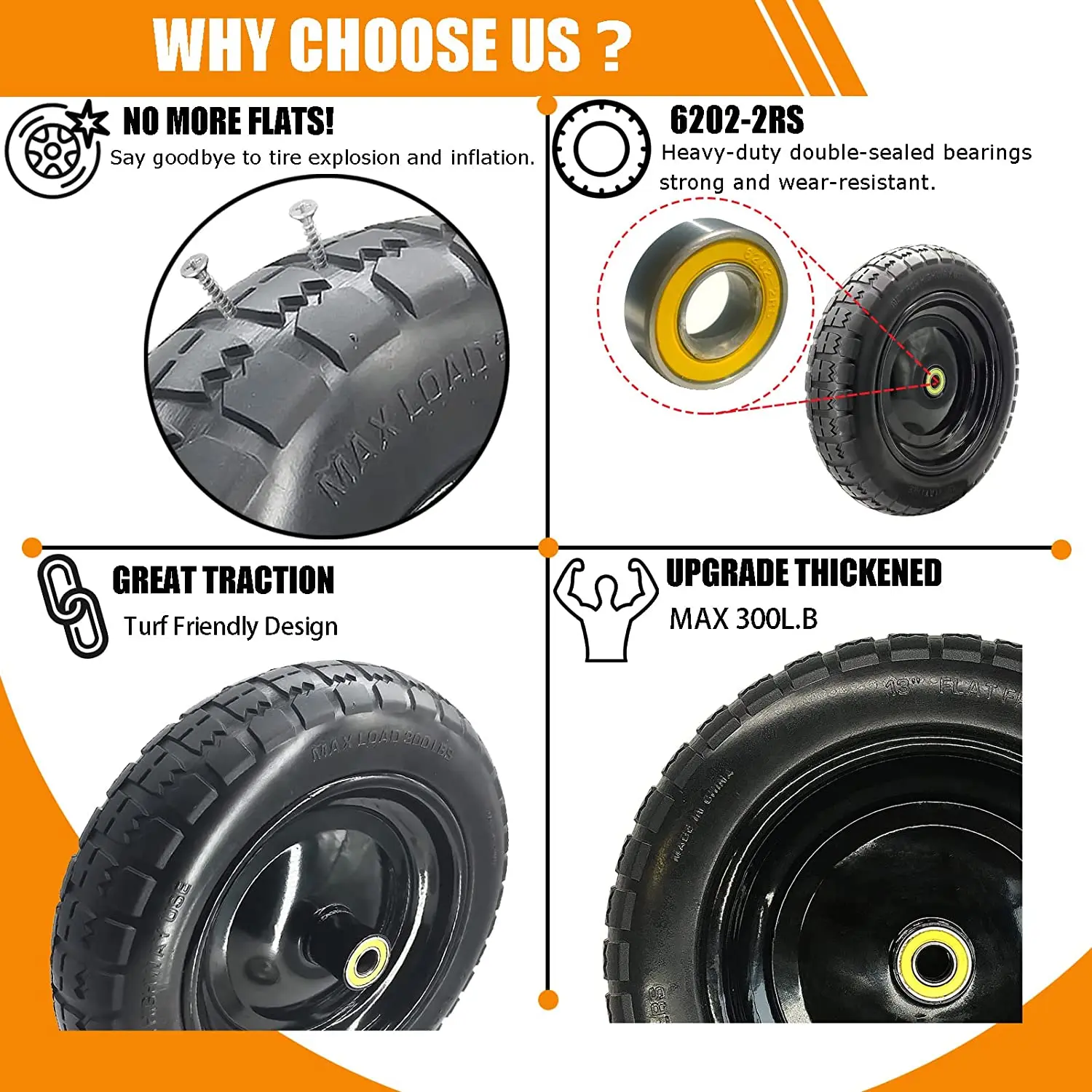 HKT1014 Wholesale Wheels Speed Skates Pu Flat Free Solid Tire Gorrilla Carts Replacement