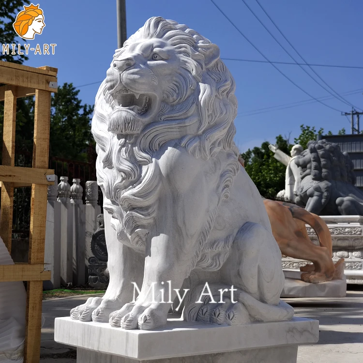 High Quality Hand Carved Decorative Outdoor Marble Stone Sitting Lion Sculpture Life Size