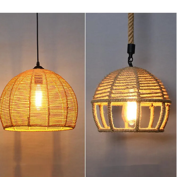 Ancient European retro style linen lamp bar restaurant metal hemp rope chandelier