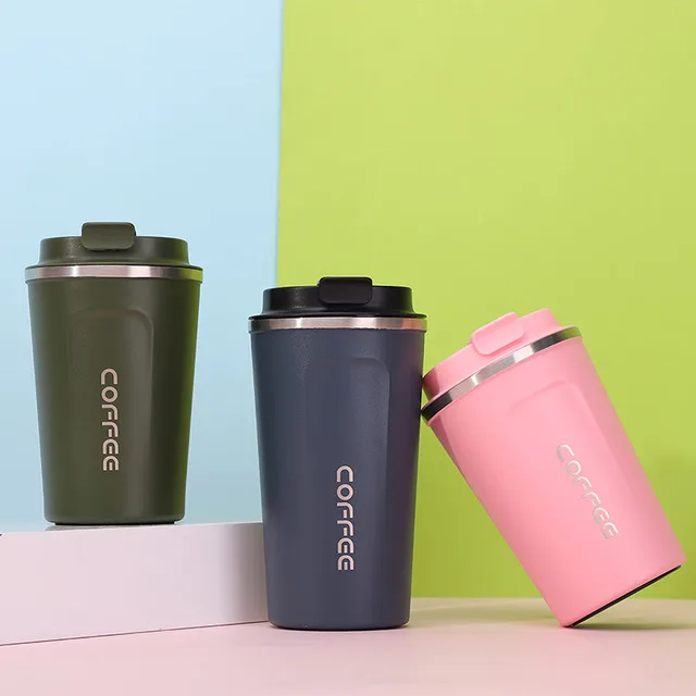 Custom logo 350/500ml double wall 18/8 stainless steel water bottle coffee mug tumbler with leak proof closed lid BPA free