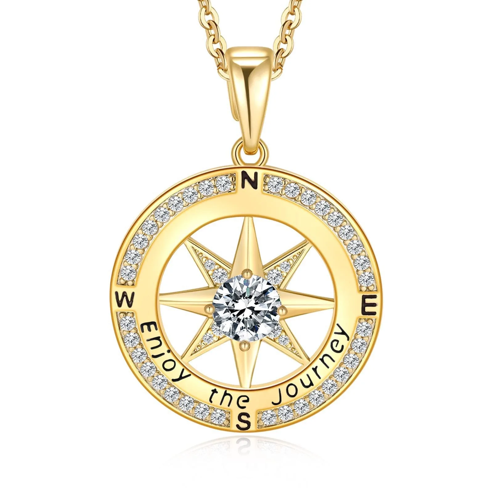 Letter Necklace 18k Gold Initial Octagon Compass Pendant Necklaces Jewelry  for Women