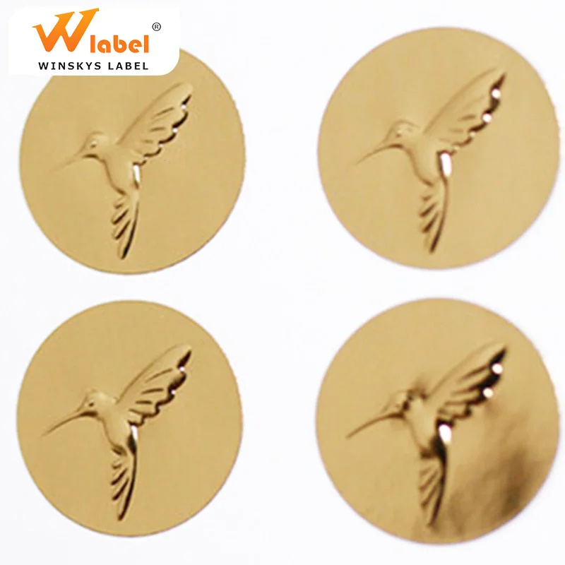 Cheap personalized custom adhesive Embossing aluminum gold foil paper label stickers printing