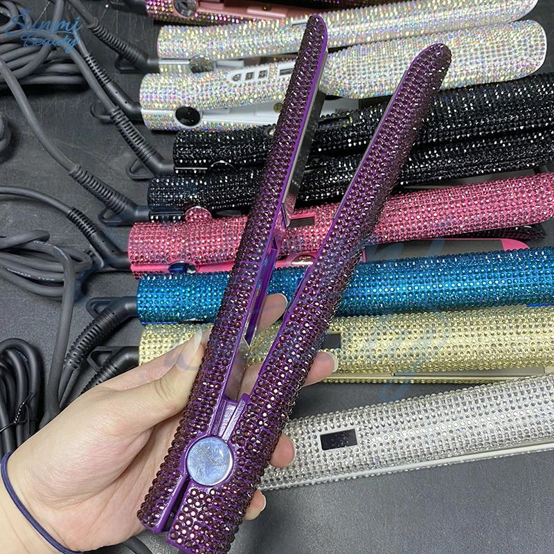 Professional Titanium diamond hair iron straightener flat irons wholesale private label customized bling hair straightener