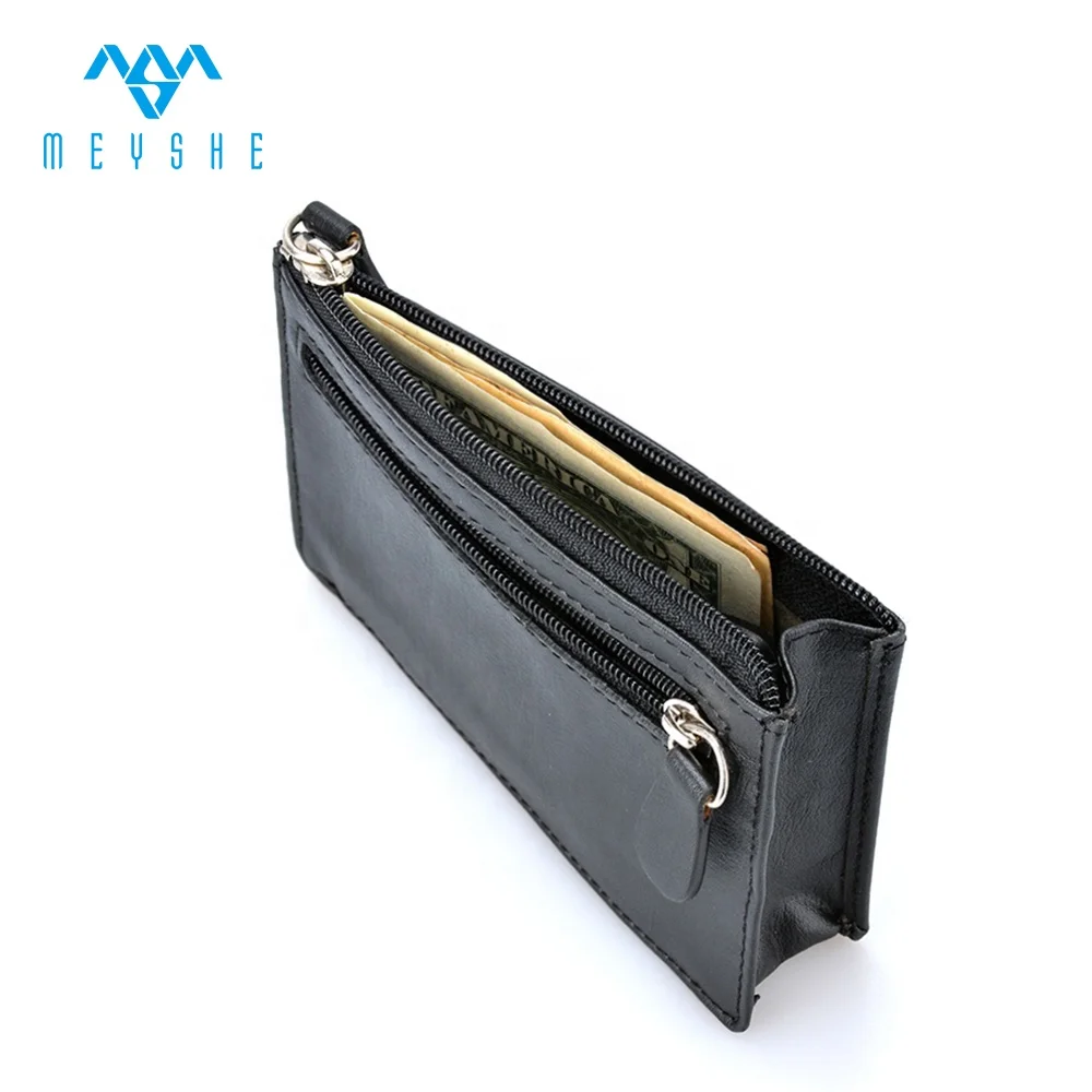 Unisex Handmade Genuine Black Leather Coin Purse with Cheap Zipper Fashionable Daily Use Case or Stylish Lady Gift Idea