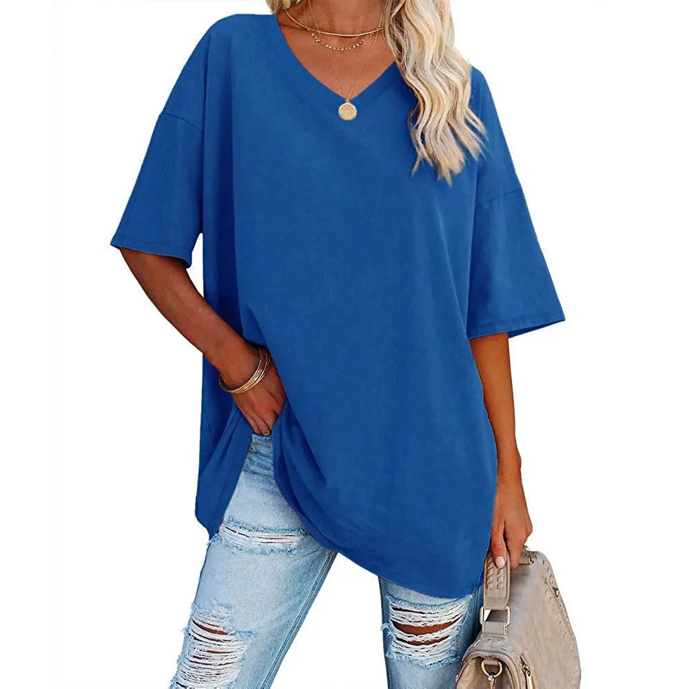 Women Loose Drop Shoulder T-Shirts Modal Fabric Women Tops T Shirts Branded Oversized Long V Neck T Shirt For Women