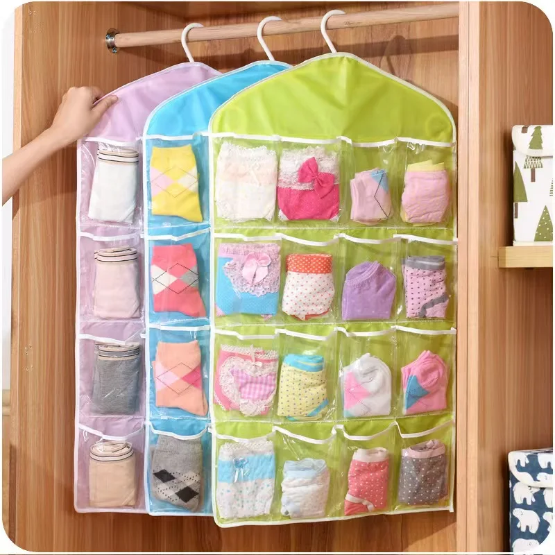16 Pockets Clear Hanging Bag Socks Bra Underwear Rack Hanger Storage Organizer Underwear storage bag For Bathroom Living Room