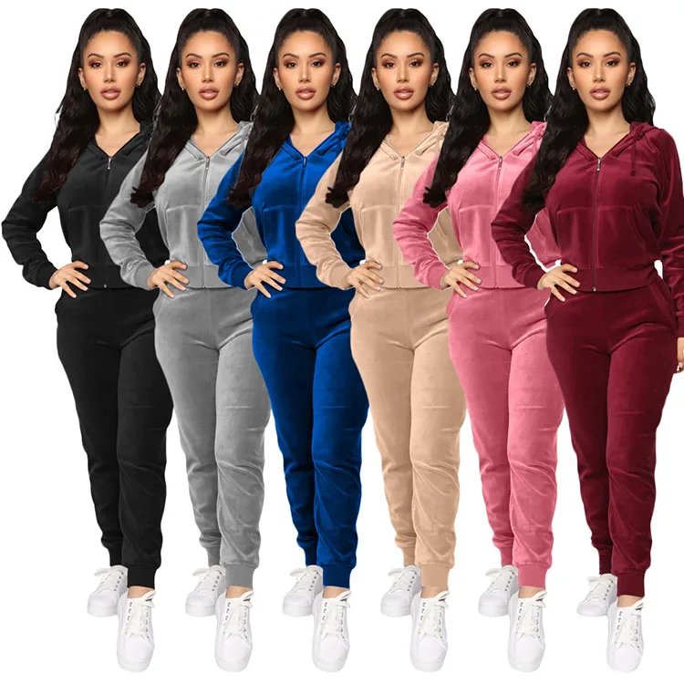 
New arrivals 2020 clothing long sleeve active jogger set women fitted hooded gym tracksuit velour set womens sweat suits 