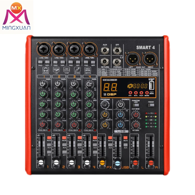 4 Channel audio digital mixers Professional Amplifier Mixer Home DJ Karaoke Computer