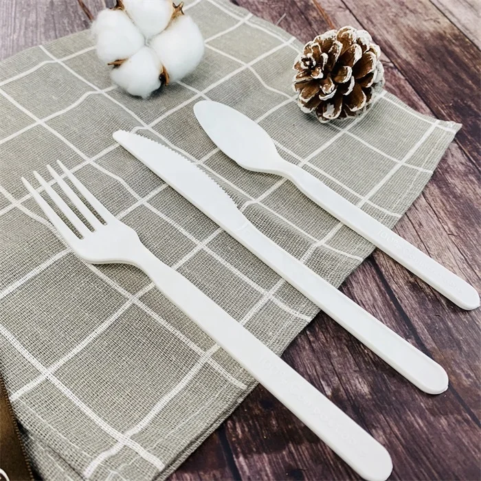 EcoNewLeaf PLA Bio Green Design Your Own Fast Food Disposable Cutlery Manufacturer Party Natural Compostable Cutlery Set in Box