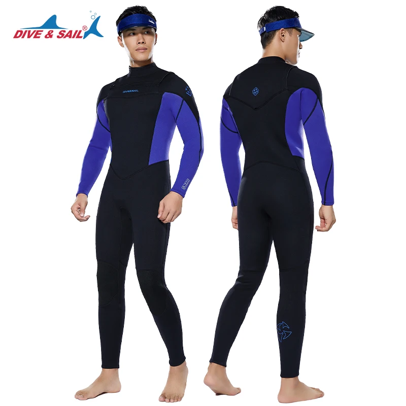 DIVE&SAIL Super Stretch 3/2MM Flatlock Steamer Front Chest Zip Surf Wet Suits Neoprene Diving Surfing Wetsuit for Men Women