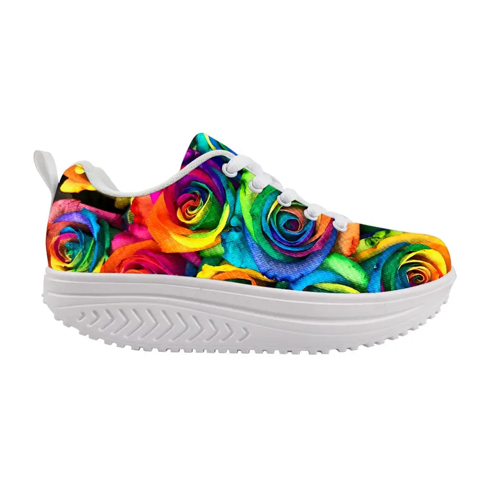 THIKIN Colorful Printed Women Swing Sneaker Anti Slip Soft Tenis Shoes Fashion Breathable Platform Shoes Lace Up Walking Shoes