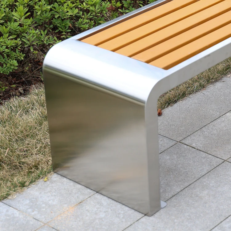 Modern Design Steel Bench and Wooden Panel Chair for Home Bar Gym Patio Outdoor Leisure or Park Use