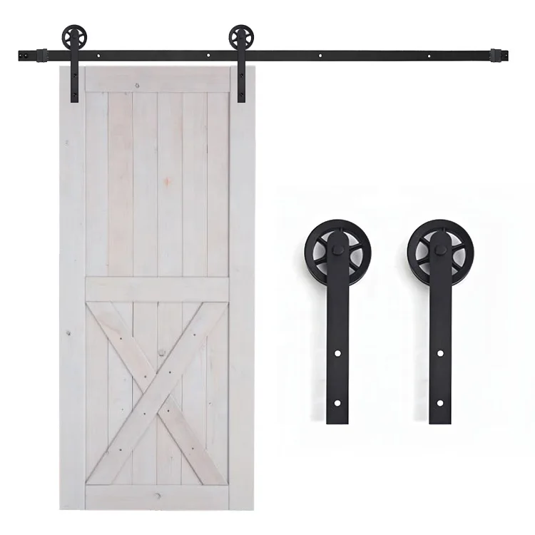 Antique Style Wooden Sliding Barn Door Black Powder Coated Barn Sliding Door Hardware