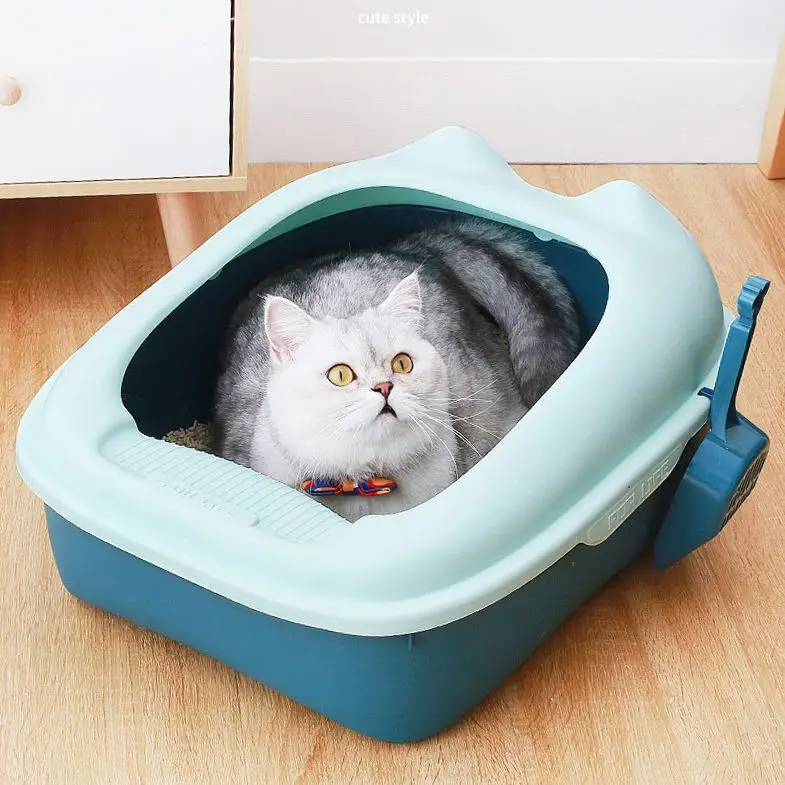Manufacturers direct semi-enclosed cat litter pan cat toilet with litter shovel