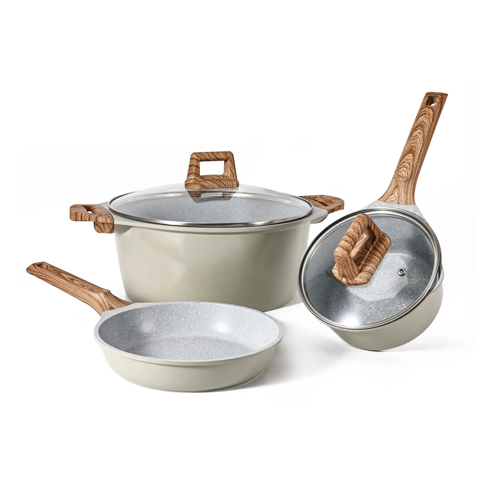 Hot Selling Classical Aluminium Cast Marble Non Stick Pots and Pans Kitchen Cooking Cookware Sets