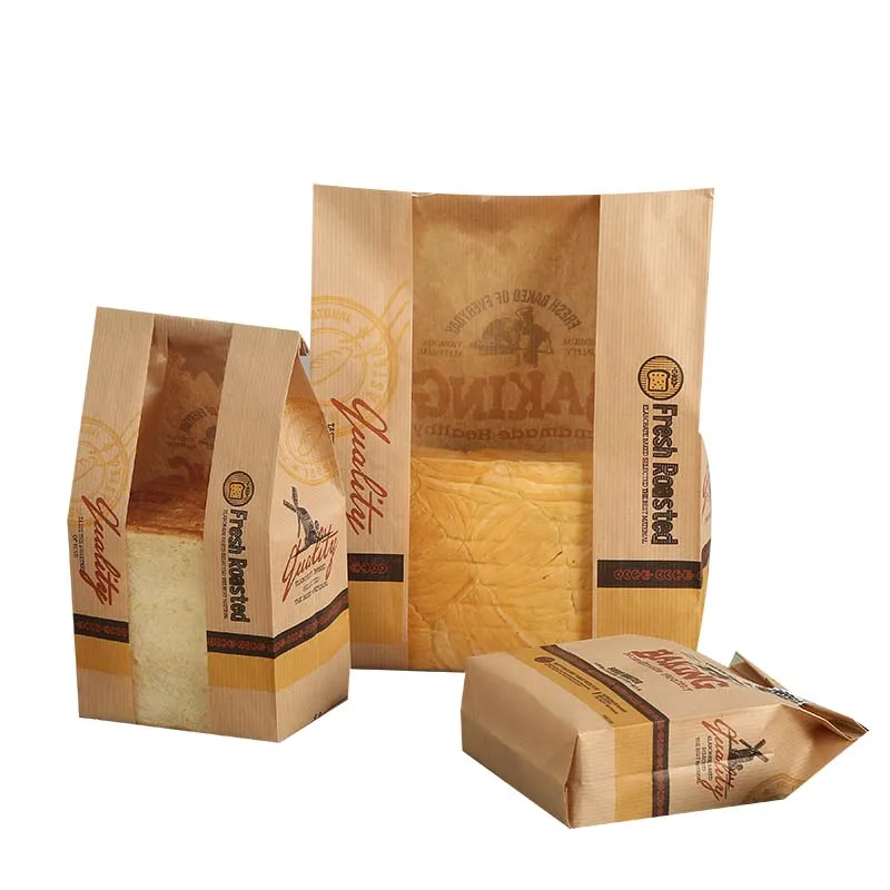 Wholesale square bottom kraft paper bag baking bread pastry takeaway food bag kraft doggy bag