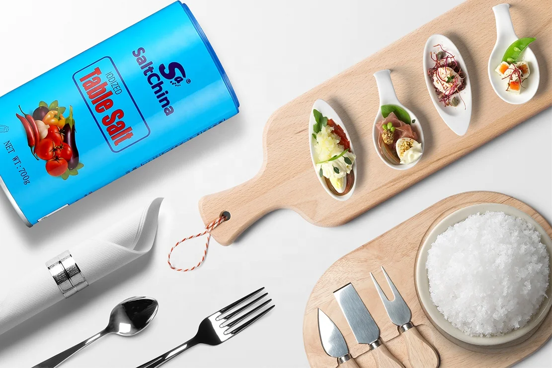 High purity Table salt with ajustable shaker Iodized salt 700g ,500g  in paper box  Low sodium salt OEM