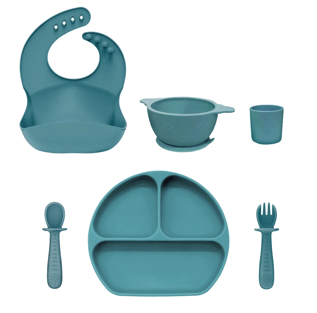 Silicone Baby Feeding Set Suction Plate Bowl Cup with Spoon Fork Baby Weaning Supplies Self Feeding Eating Utensils