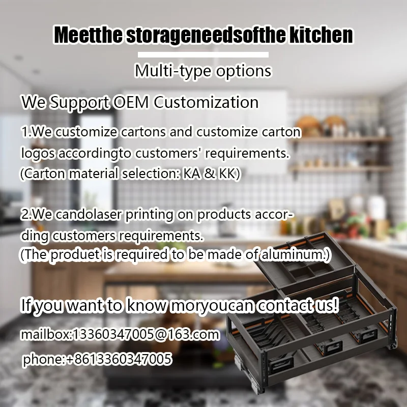 Aluminum Alloy 2-Tier Kitchen Cabinet Drawers Pull-out Slide-Out Built-in Basket Organizer with Dish Rack