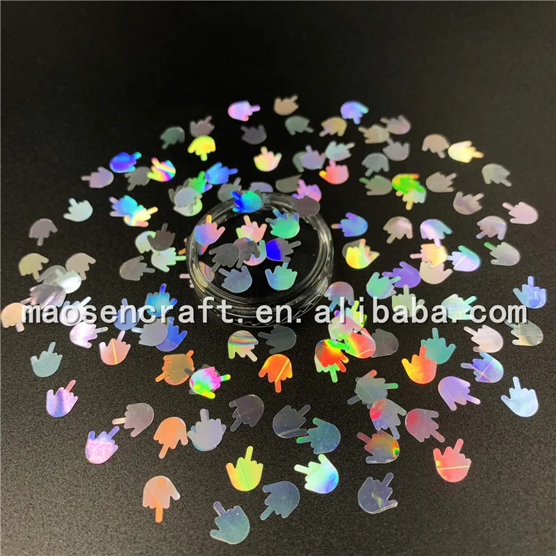 Wholesale Bulk Holographic Silver Middle Finger Confetti Shaped Glitter For Tumbler Decoration
