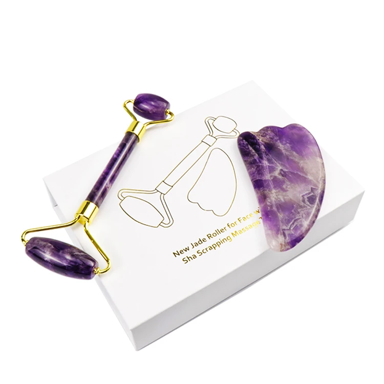 Оптовая продажа, Элитный косметический массажер с фиолетовым кристаллом, ролик с аметистом для массажа лица, уход за кожей, антивозрастной