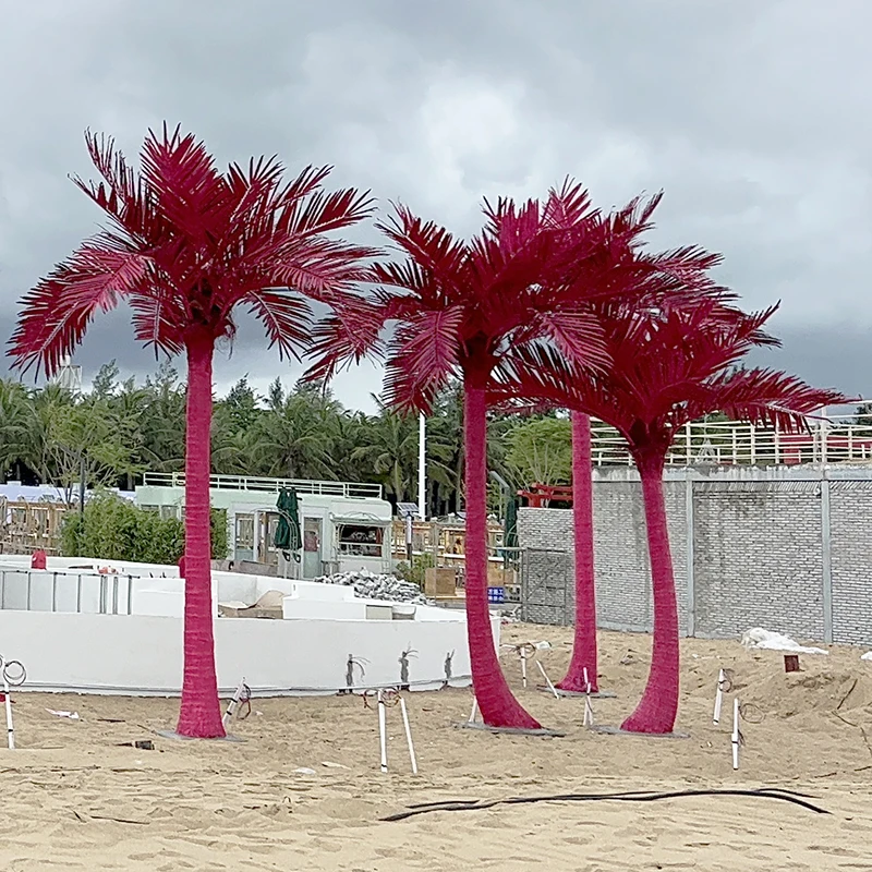 Custom big red pink fake plastic palm tree home indoor outdoor decor colored faux coconut tree large green artificial palm trees