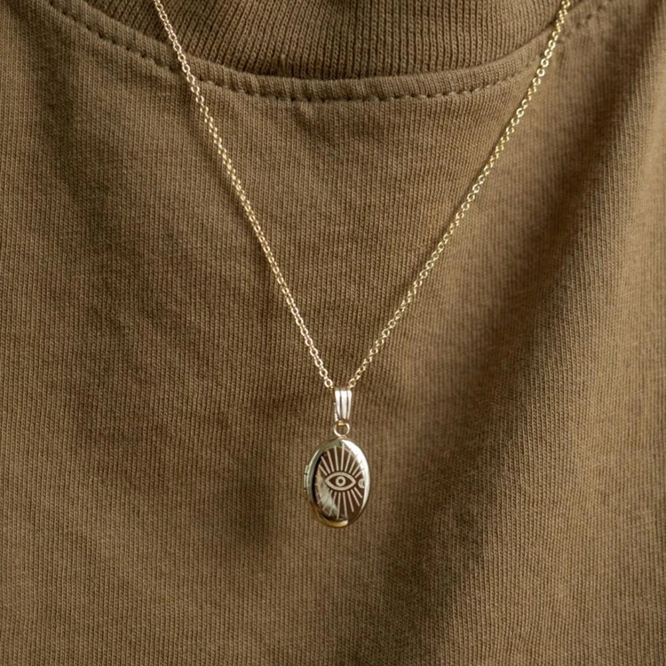 Fine Jewelry Sun Moon Evel Eyes Stainless Steel Photo Locket Necklaces Pet Photo Choker Chain Vintage Jewelry Fashion Necklace