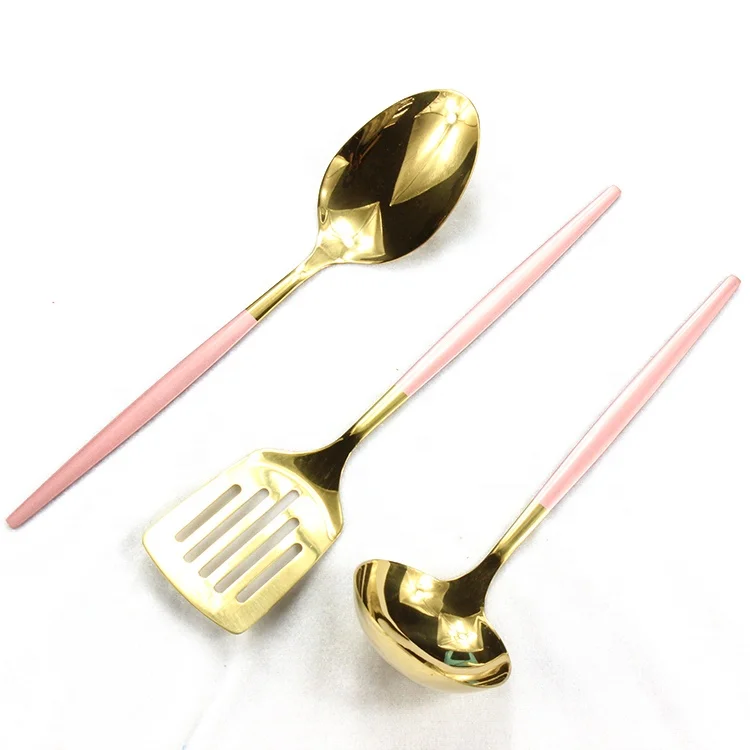 Stainless Steel Gold Serving Spoon Spatula Wholesale Kitchen Utensils Fruit Vegetable Tools