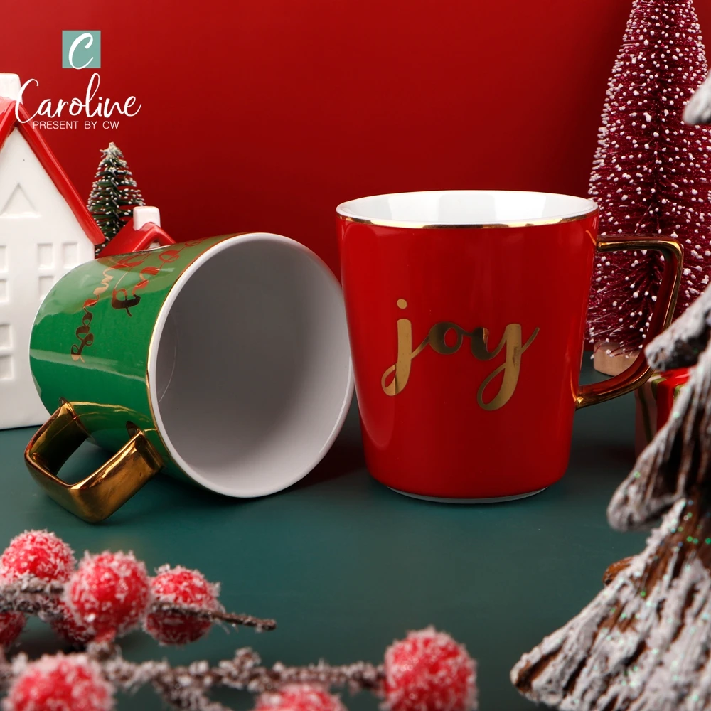 Merry Christmas Decal Gold Ceramic Modern Porcelain Coffee Cup Mugs